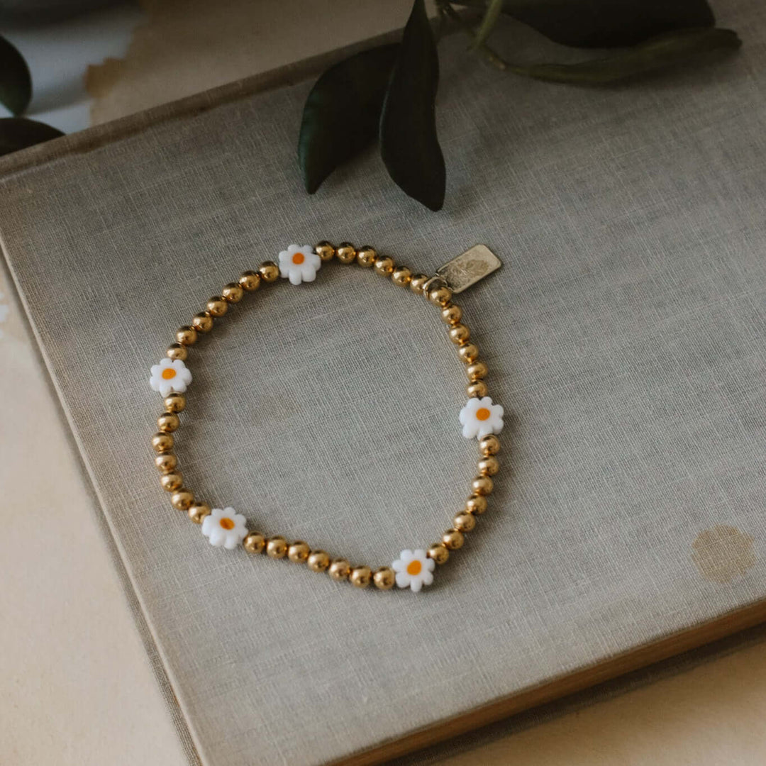 gold filled daisy beaded bracelet