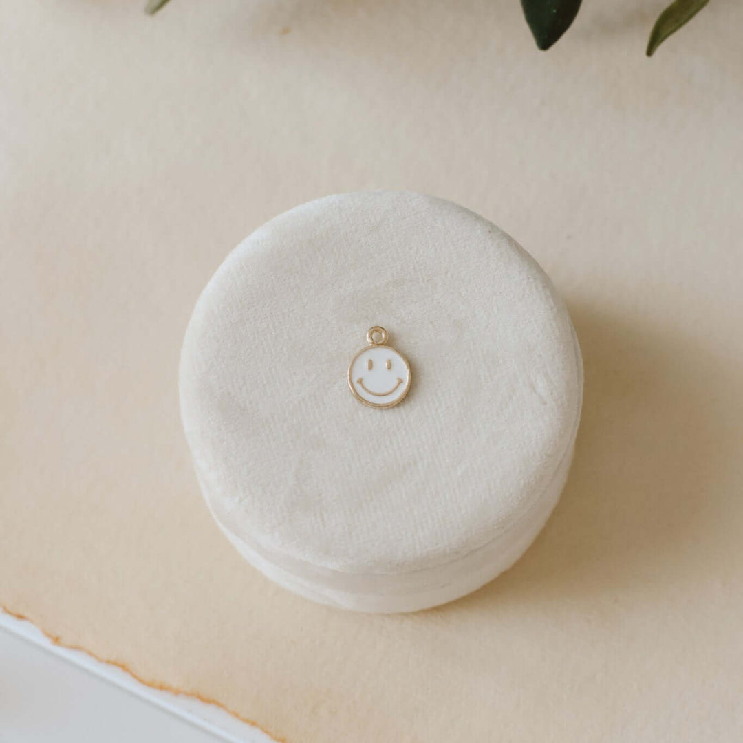 Gold & White Enamel Smiley Face Charm