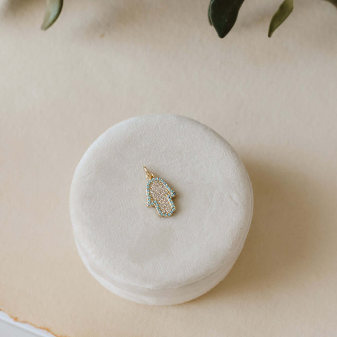 Gold & Turquoise Pavé Hamsa Charm