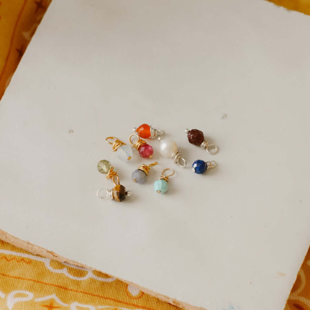 tiny wire wrapped gemstone bead charm