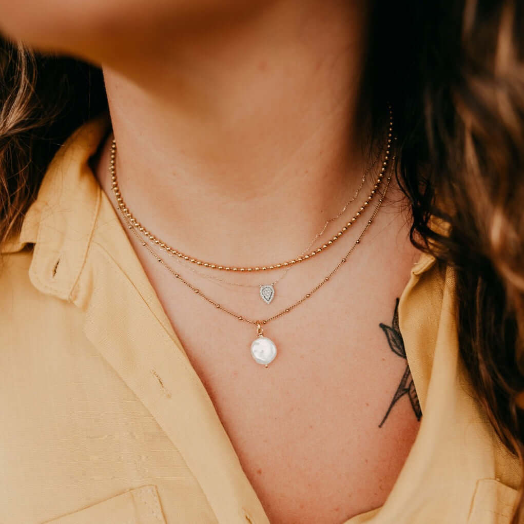 dainty gold coin pearl necklace