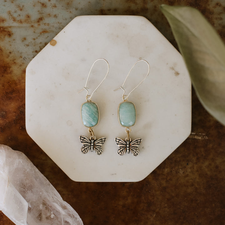 amazonite mixed metal butterfly earrings