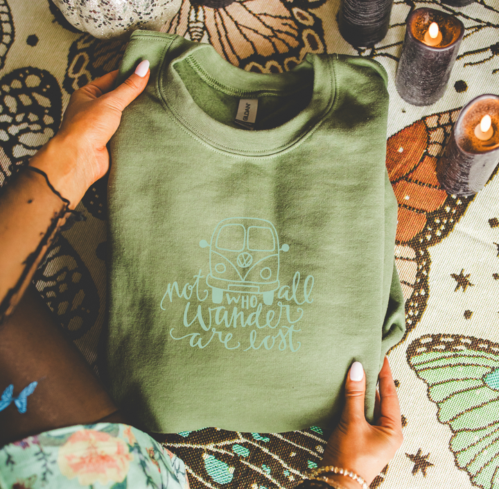 Not All Who Wander Are Lost Sweatshirt | Military Green Adventure Crewneck