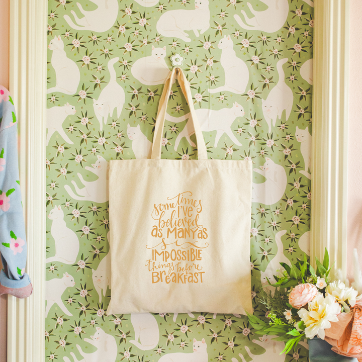 Six Impossible Things Tote | Natural Canvas Market Bag