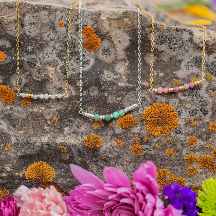 Morse Code | Dainty Gemstone Bar Necklace