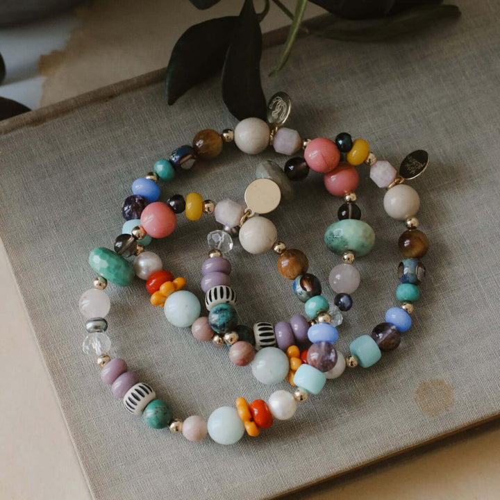 vintage rainbow gemstone beaded bracelet 