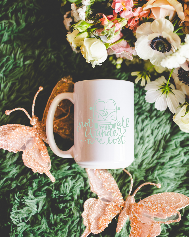Not All Who Wander Are Lost Mug | Retro Volkswagen Van Ceramic Coffee Cup
