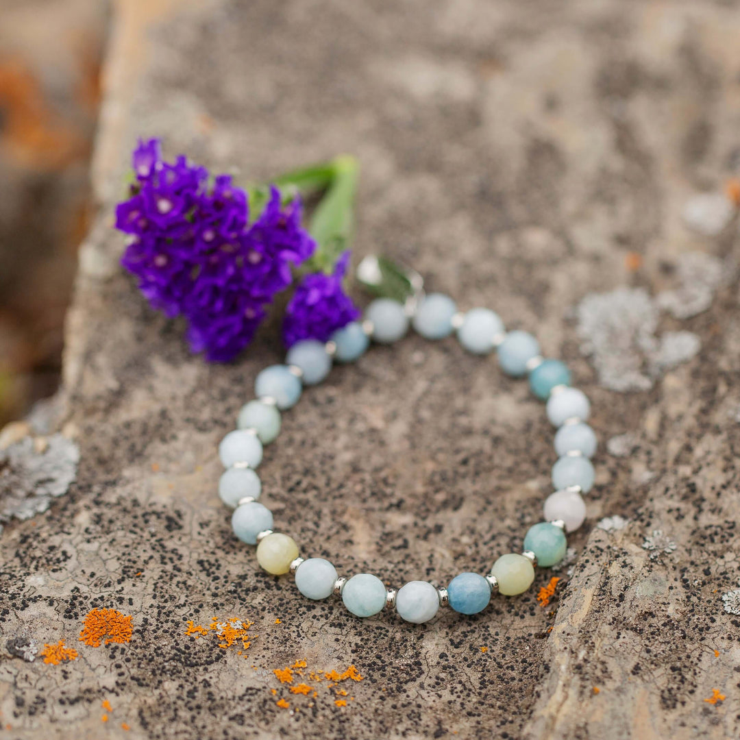 dainty aquamarine beaded gemstone bracelet 