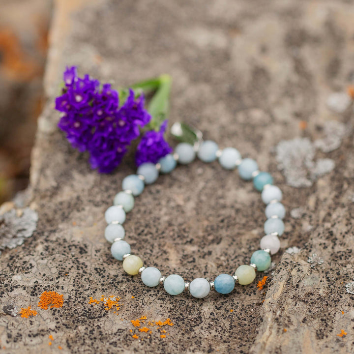 dainty aquamarine beaded gemstone bracelet 