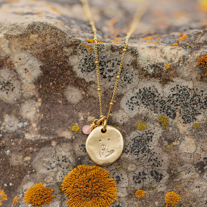 ASL I Love You gold coin necklace