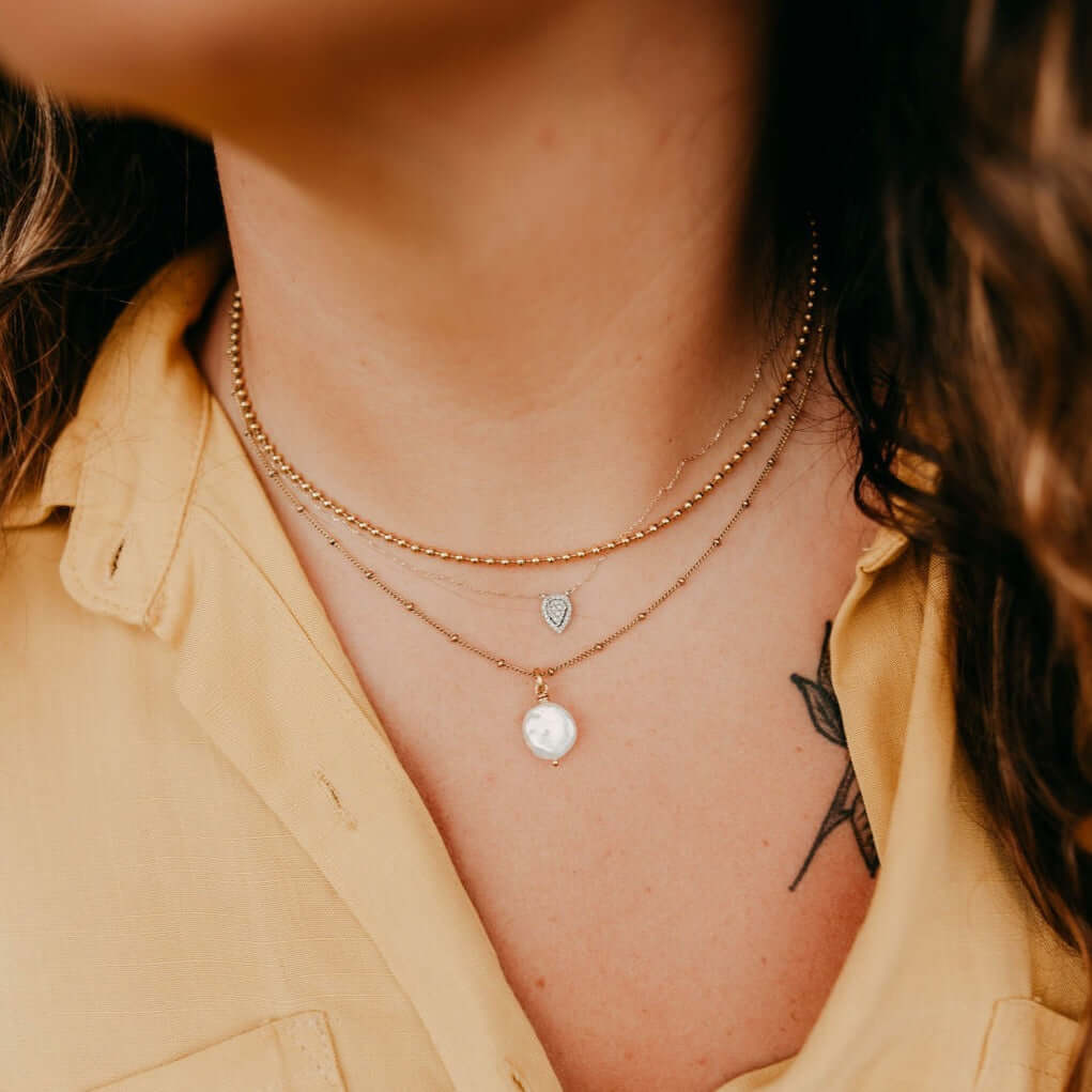 dainty gold coin pearl necklace 