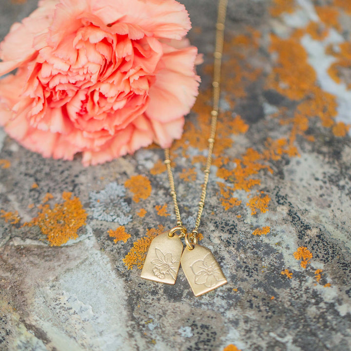 dainty gold tag birth flower necklace